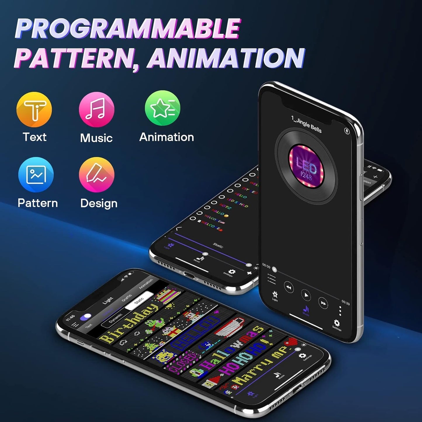 Smartuno | Customizable LED Display – 5V USB-Powered, Flexible & Bluetooth App-Controlled | Create Text, Patterns & Animations | Bright, Waterproof Sign for Cars, Shops, Parties & Bars