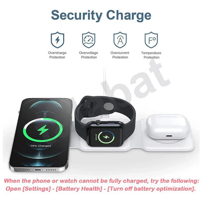 SMARTUNO | 3 in 1 Magnetic Foldable Wireless Charger Compatible for iPhone 15/14/13/12 Series | Compatible with AirPods 2/3/Pro & iWatch Series | MagSafe Compatible | White